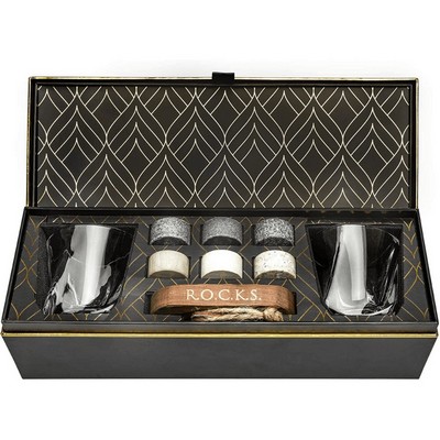 The Connoisseur's Gift Set - ROCKS Whiskey Chilling Stones With 2 Crystal Twist Cocktail Glasses